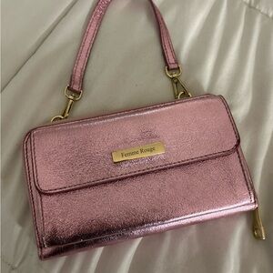Pink Metallic Wristlet Clutch